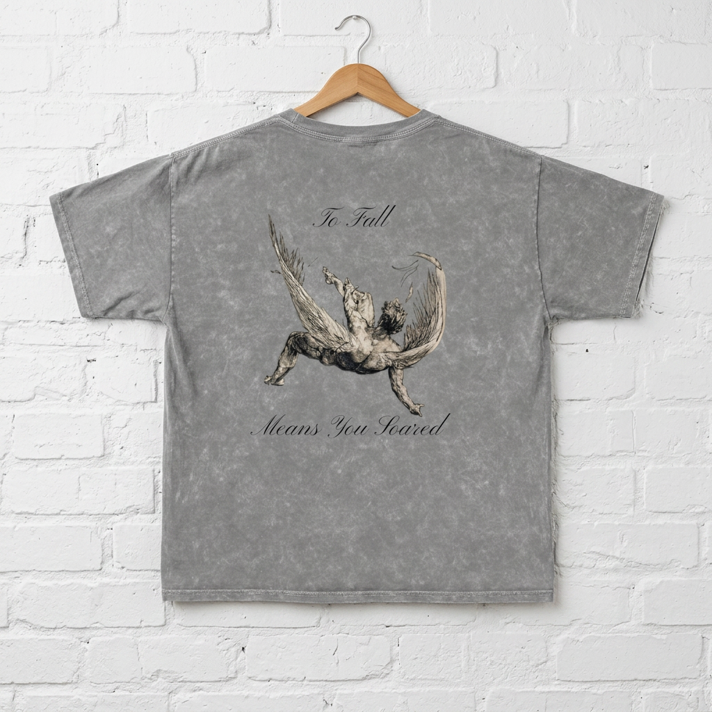 Mineral Wash T-Shirt — Fallen Angel Graphic Tee (“To Fall Means You Soared”)
