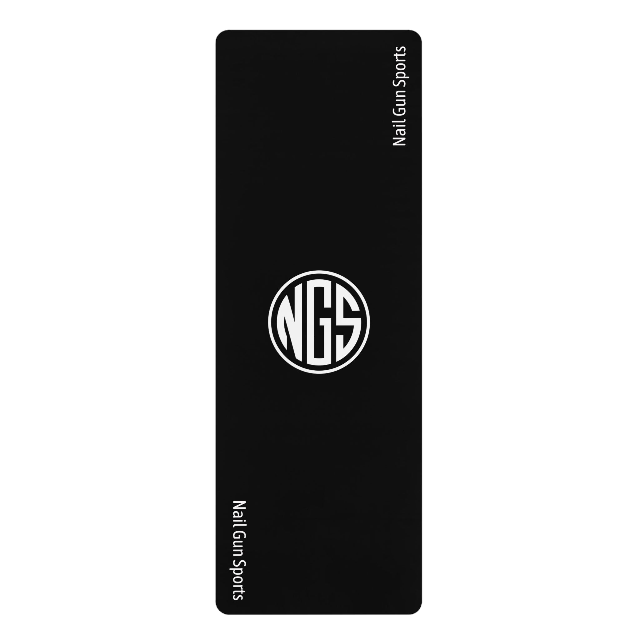 Yoga Mat — Minimal Black Rubber Mat with 'Nail Gun Sports' Accent